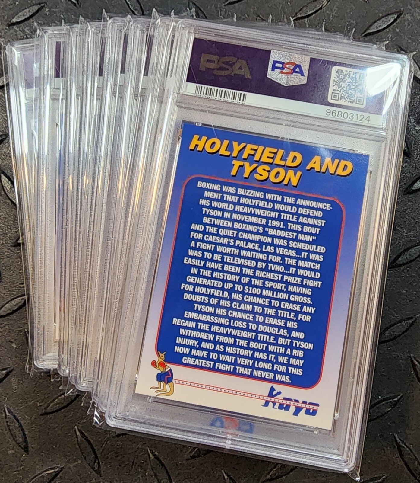 1991-92 Kayo Gold Heavyweight Holograms Evander Holyfield Iron Mike Tyson PSA 8 view 2