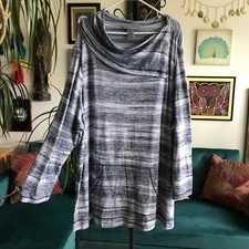 CATHERINES size 3X Navy Blue Space Dyed Knit Cowl Neck Pullover Kangaroo Pocket