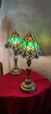 Paire lampe bronze ancienne Abat jour verre 44x21 vitrail style tiffany.entier