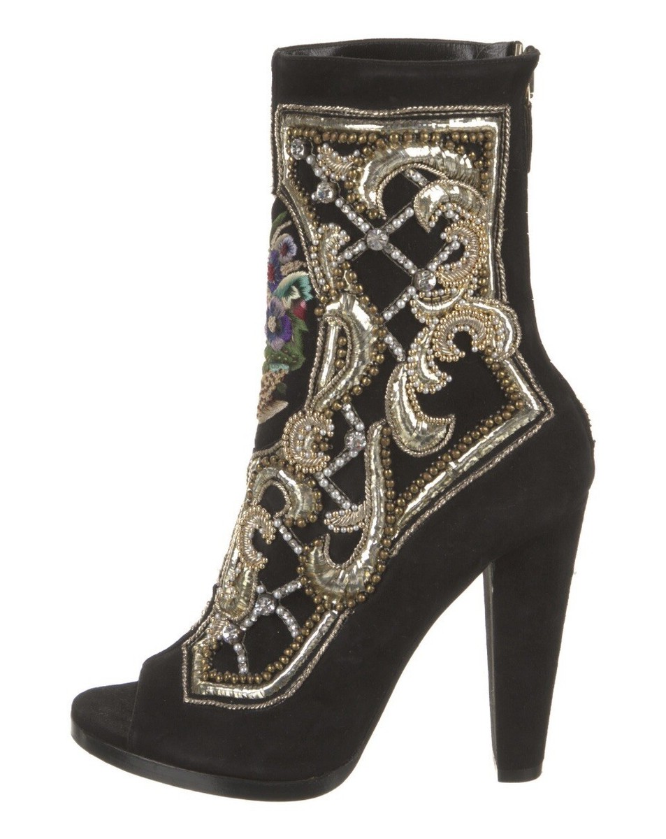 ✨ BRAND NEW ✨?% Authentic Balmain Black Suede Logo Cuff Ankle Boots BALMAIN Black Ankle Boots Suede Buckle Cap Toe H&M Collab US  main image 4