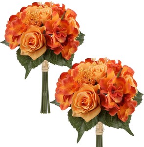 Bouquet de fleurs artificielles - Lot 2 - Hortensia - Hauteur : 30 Orange