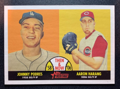2007 Topps Heritage Then and Now #TN6 Johnny Podres & Aaron Harang Dodgers Reds