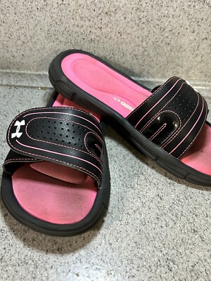 Under Armour Shoes Sz Youth Sandals Slides Black Pink 4D