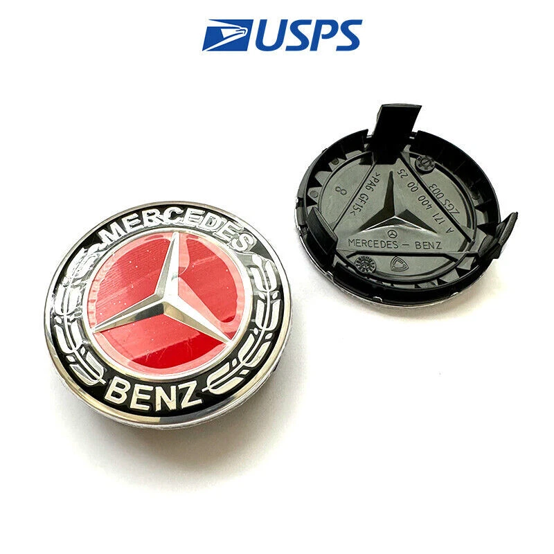 Tapacubos centrales de rueda 4 piezas 75 mm cubierta logotipo insignia emblema para AMG rojo Foto 4 de 4