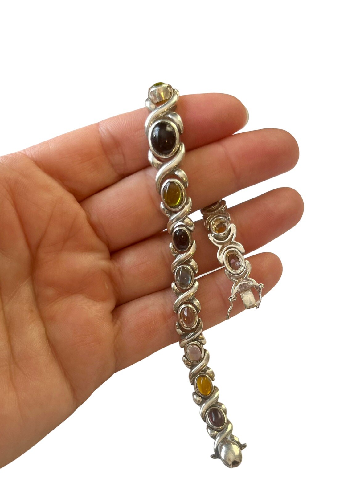 Rustic 925 Sterling Silver Multi Gemstone Bracele… - image 5