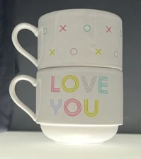 2 “Love You” “Mean It”  Macys Stackable Mugs