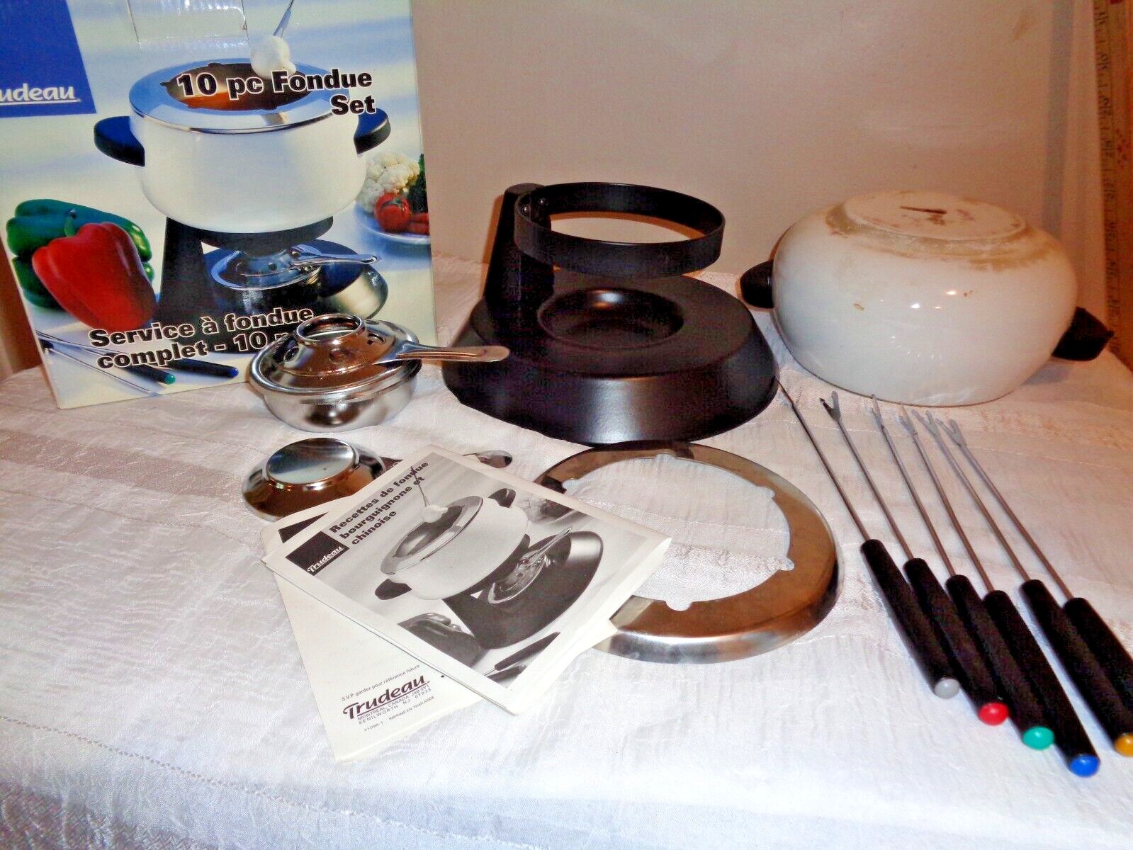 Trudeau 10 Piece Fondue Complete Set With 6 Colored Fork with Holder & Burner