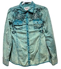 ROAR BLUE OVERDYE EMBELLISHED RHINESTONE WOME...
