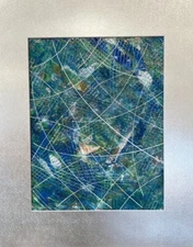 16x20 Mat with original painted paper mixed media piece silver and turquoise art