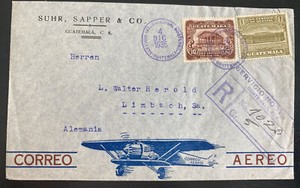 1935 Guatemala Airmail Night Flight Cover To Limbach Germany Via PANAGRA