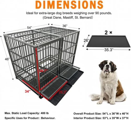 54 Inch Heavy Duty Escape-Proof Dog Crate Cage Kennel with Wheels for Large Dogs - Picture 6 of 6