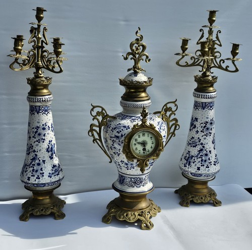 Delft Blue And White Clock Set Graniture Timepiece Movement Impressive Size 80cm - Picture 8 of 24