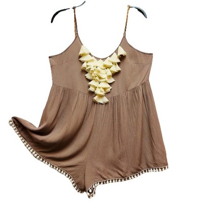 Ruffled Romper Double Zero Brand Tan Cream Size Medium Braided Strap