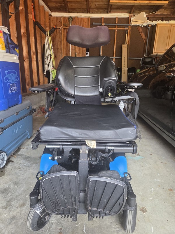 Permobil Power Wheelchair Joystick Adjustable Headrest 6-Wheel Black/Blue