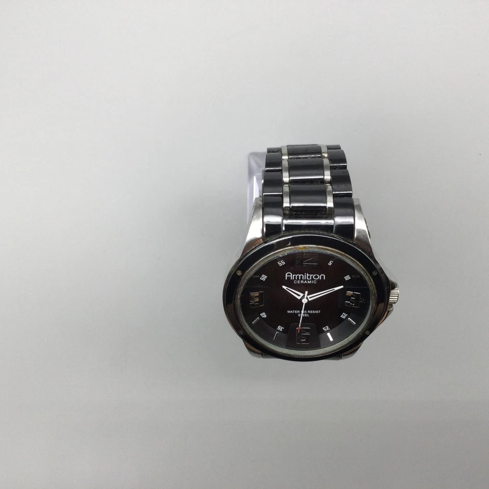 Armitron Ceramic Watch Men 41mm Black Silver Tone Stainless New Battery 7.5" - Image 3 of 4