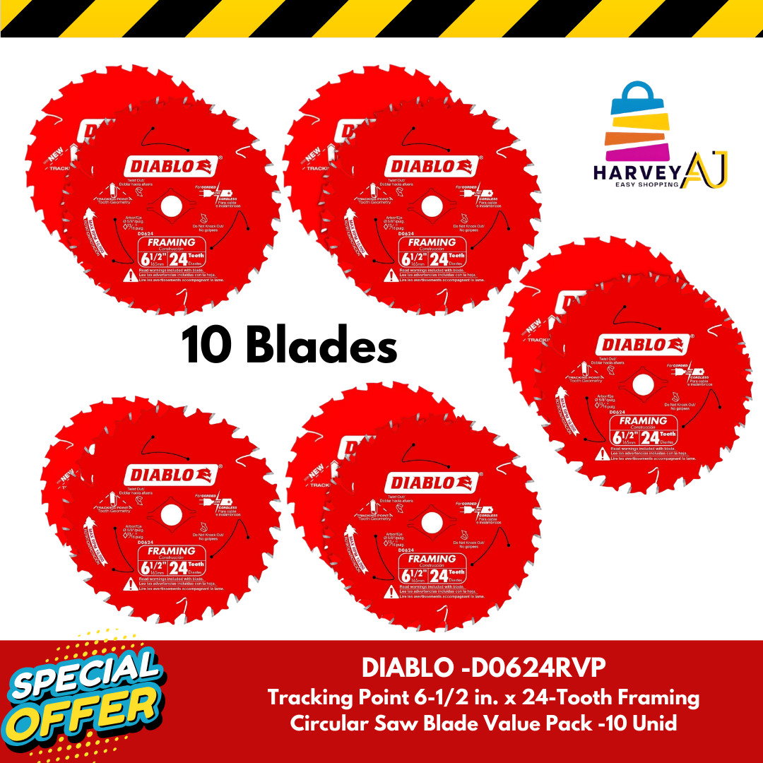 Diablo- 6-1/2in. x 24-Teeth Framing Circular Saw Blade for Wood Combo -10 Unid