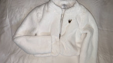Disney Minnie Mouse Girls 9/10 White Faux Fur Jacket Gold Rhinestone Bow