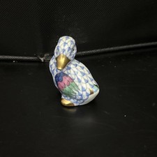Vintage Herend Hungary Porcelain Duck Duckling  Blue Fishnet Gold Trim 15249