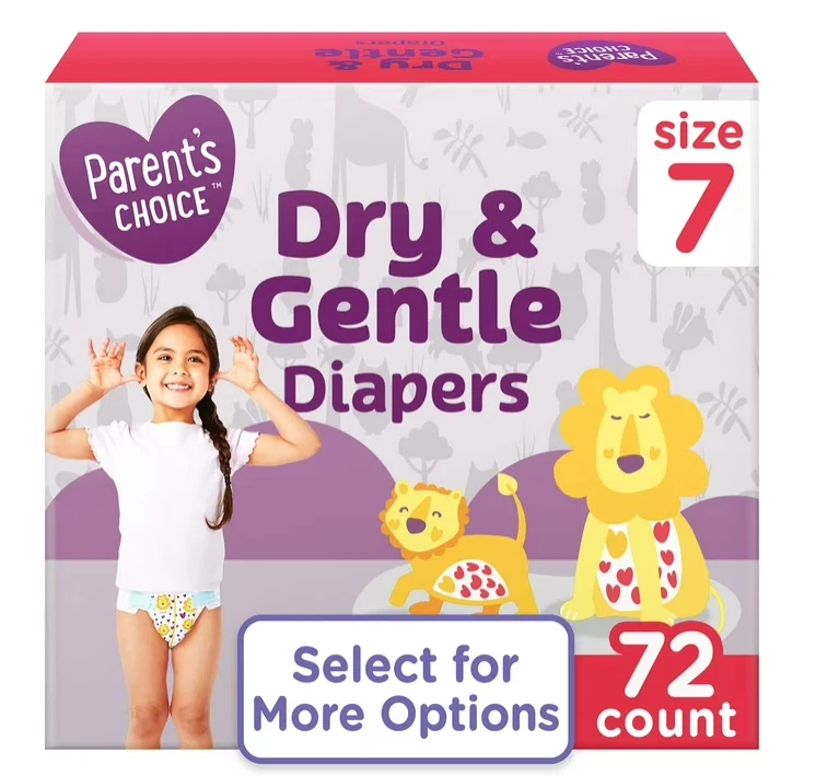 Parent's Choice Dry & Gentle Diapers Size 7, 72 Count