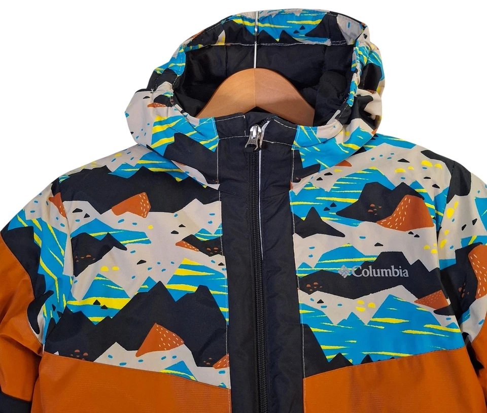 Columbia Lightning Lift II 连帽夹克青少年中号 10/12 绝缘几何图案 — 第 3/4 张图片