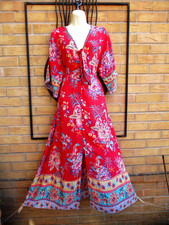 Monsoon Size XL 20 22 Red Sea Horse Print Beaded Beach Kaftan Maxi Dress