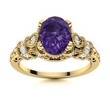 Natural Amethyst Solitaire with Accents Ring Jewelry 925 Sterling Silver