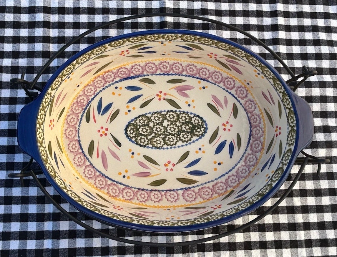 Temptations Old World Confetti Oval 3qt Baker Metal Stand