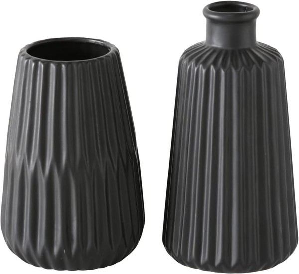 Boltze Vasen Set Esko 2-Teilig Schwarz Lasiert Blumenvasen Keramik, ø Ca. 8,5 C-image