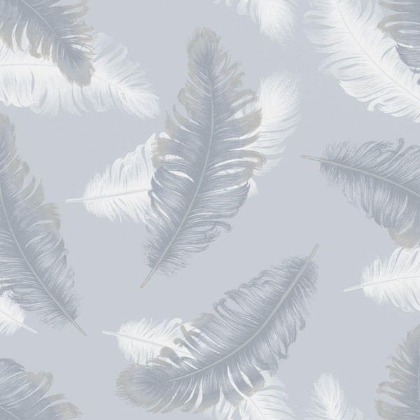 Blaues Vlies Tapete Rollen Papier Glatt Metallic Akzente Federn Belgravia 774-image