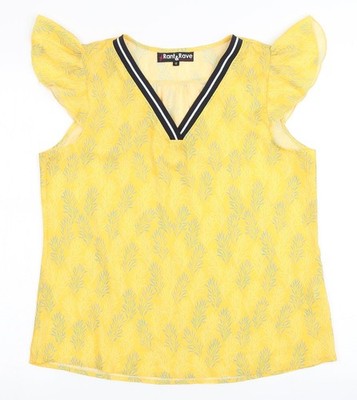 Rant&Rave Damen gelb Polyester Basic Bluse Größe 12 V-Ausschnitt