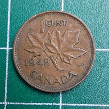 1948 Canada 1 Cent King George VI / Maple Leaf Bronze Coin