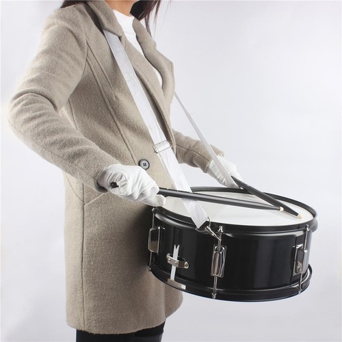 14inch Professional Marching Snare Drum & Drum Stick & Strap & Wrench Kit Black