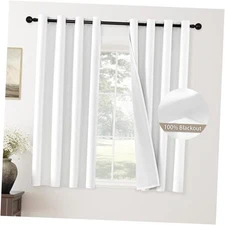  100% Blackout Solid Curtains 63 Inches Long 52"W x 63"L (Pack of 2) Pure White