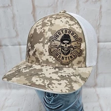 Outdoor Hunting Club Camo & Whit Flexfit (SM/MD 6⅞-7⅞) Cap/Hat Leather patch 
