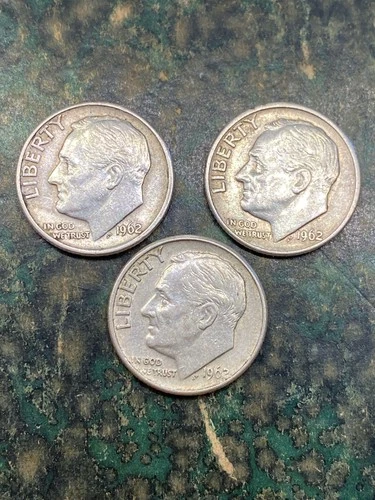 90% Silver Dimes Pre 1965 Roosevelt Dime Lot of 3 Circulated Condition All 1962