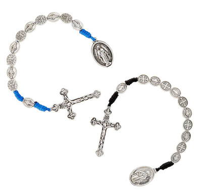 Blue Miraculous Medal & Black St. Benedict Medal One Decade Pocket Rosary Set