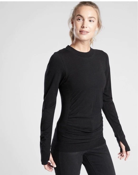 Athleta Foresthill Ascent Merino Wool Black Small Merino Wool Shirt Base-Layer