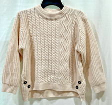 Shein Girls Cable Knit Asymmetric Hem Button Detail Ivory Sweater Size 130 7yrs