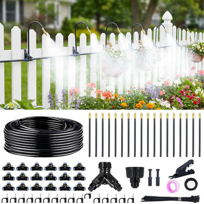 100FT 360° Adjustable Drip Irrigation Kit   1/4'' Tubing with 18 Nozzles, Full-Ci