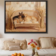 Oil Painting Dog Canvas Print Living Room Decor Puppy Golden Retriever Art