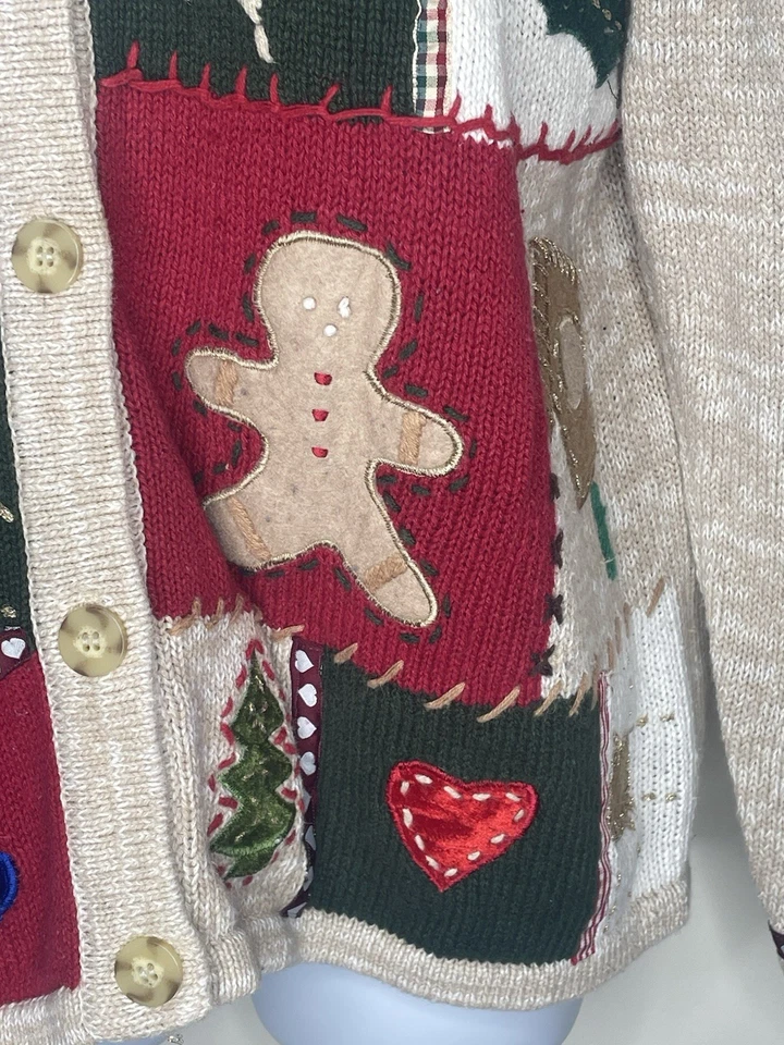 Cárdigan Suéter KIK IT Talla Mediana Navidad Muñeco de Nieve Pan de Jengibre Acebo Foto 4 de 4