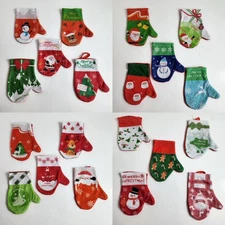 (20) Mini Novelty Hanging Christmas Mitten Stockings Assorted Designs Gloves