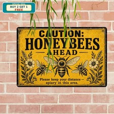 Honey Bee Hive Caution Honeybees Beekeeper Farm Retro Metal Tin Sign