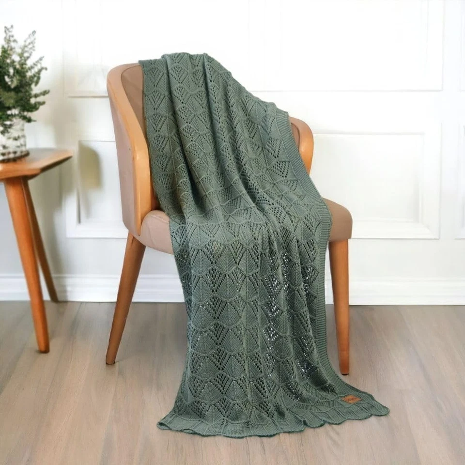 Manta tejida Dalisa Lyocell Tencel - verde pimienta, NUEVA Y sin usar (13) Foto 3 de 4