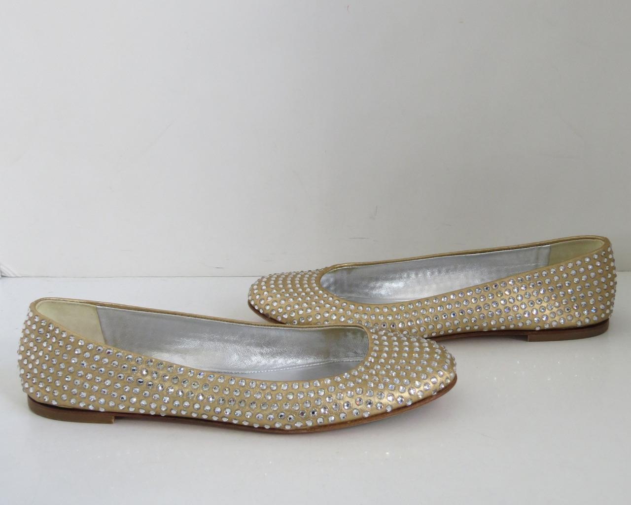 Giuseppe Zanotti Gold Pelle Crystals/Ballet Flats w/ Crystals/Ballet Pelle Slippers/Shoes Sz 8 403002 Giuseppe Zanotti Gold Pelle Crystals/Ballet Flats w/ Crystals/Ballet Pelle Slippers/Shoes Sz 8 403002