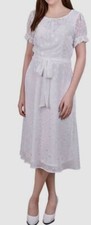 NY Collection Women's Ivory Swiss Dot Self Tie A Line Dress Pettie Size PL