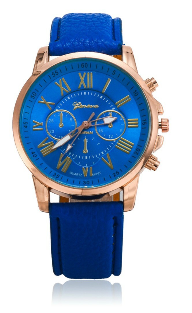 Geneva Women Leather Band Stainless Steel Quartz Analog Wrist Watch