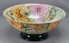 UC Limoges Hand Painted Pink Yellow & Peach Roses & Gold Large Bowl
