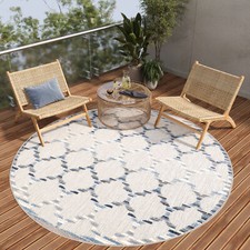 Teppich Rund Indoor Outdoor Grau Beige Blau Marokkanisch Design Sisaloptik
