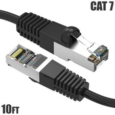 10FT Cat7 RJ45 Network Ethernet SSTP Patch Cable Shielded Copper 600MHz Black